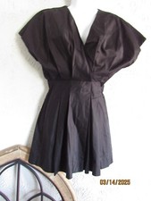 Zara nwt S black mini dress blouse top pleated skirt elastic waist plunge neck