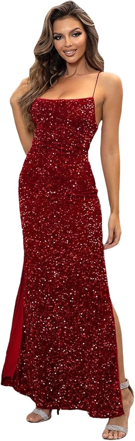 Gorgeous Women's Sequin Backless Split Maxi Red D… - image 1