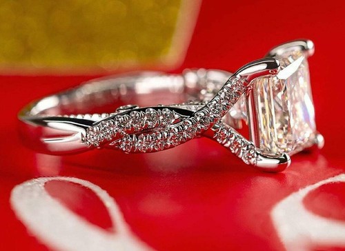 Anillo de compromiso de boda de diamantes simulado de corte princesa de 4 quilates plata esterlina 925 - Imagen 4 de 6
