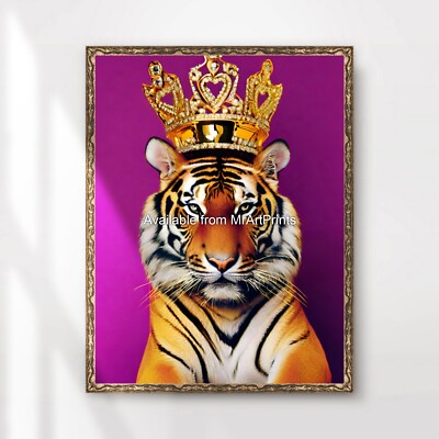 Pink Tiger Royal Crown Art Print Poster Wall Picture Decor Quirky Big Cats Glam