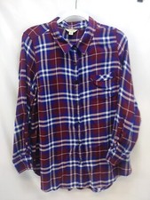 Lucky Brand Women's Shirt Size 1X Red Plaid Soft Viscose Split Back Long Sleeve