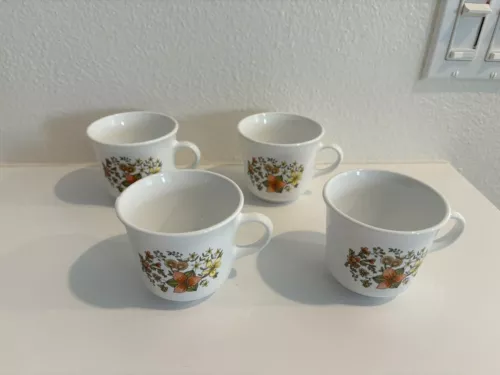 Corelle Corning Indian Summer Coffee Mugs Tea Cups Set of 4 Vintage Floral