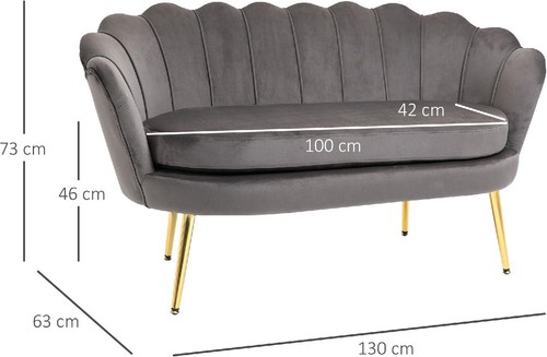 DecHome Divano 2 Posti in Velluto e Gambe in Metallo per Casa e Ufficio Grigio - Foto 3 di 10
