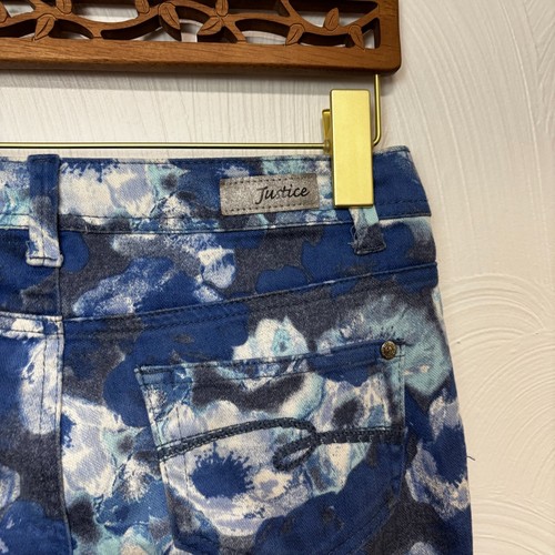 Justice Simply Low Jeans Floral Blue White Skinny Denim Casual Cotton Girls 12R - Picture 4 of 6