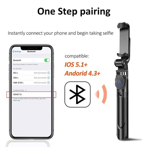 Bluetooth Selfie Stick Foldable with Tripod Stand Holder for iphone Mobile Phone - Zdjęcie 6 z 13