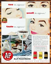A&P Food Stores - See, Smell, Taste the Difference - 1950s - Metal Sign 11 x 14