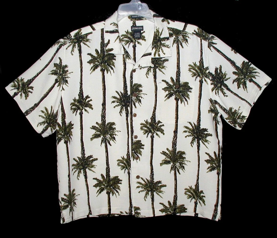 Sz XL Men's Hawaiian Aloha Shirt ST JOHN'S BAY Rayon/Poly TROPICAL PALM TREES