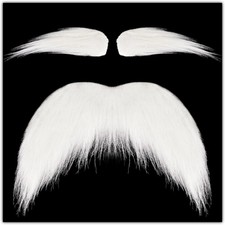 Self Adhesive White Mustache and Eyebrows Set Stick On Fake Beard Costume for