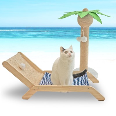 Cat Hammock with Coconut Palm Tree Scratching Post, Cozy Beach Chair Elevated...