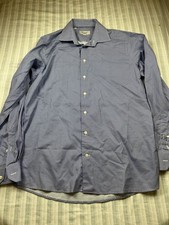 Eton Dress Shirt Casual Blue Button Down Long Sleeve Shirt L 16 1/2 1074