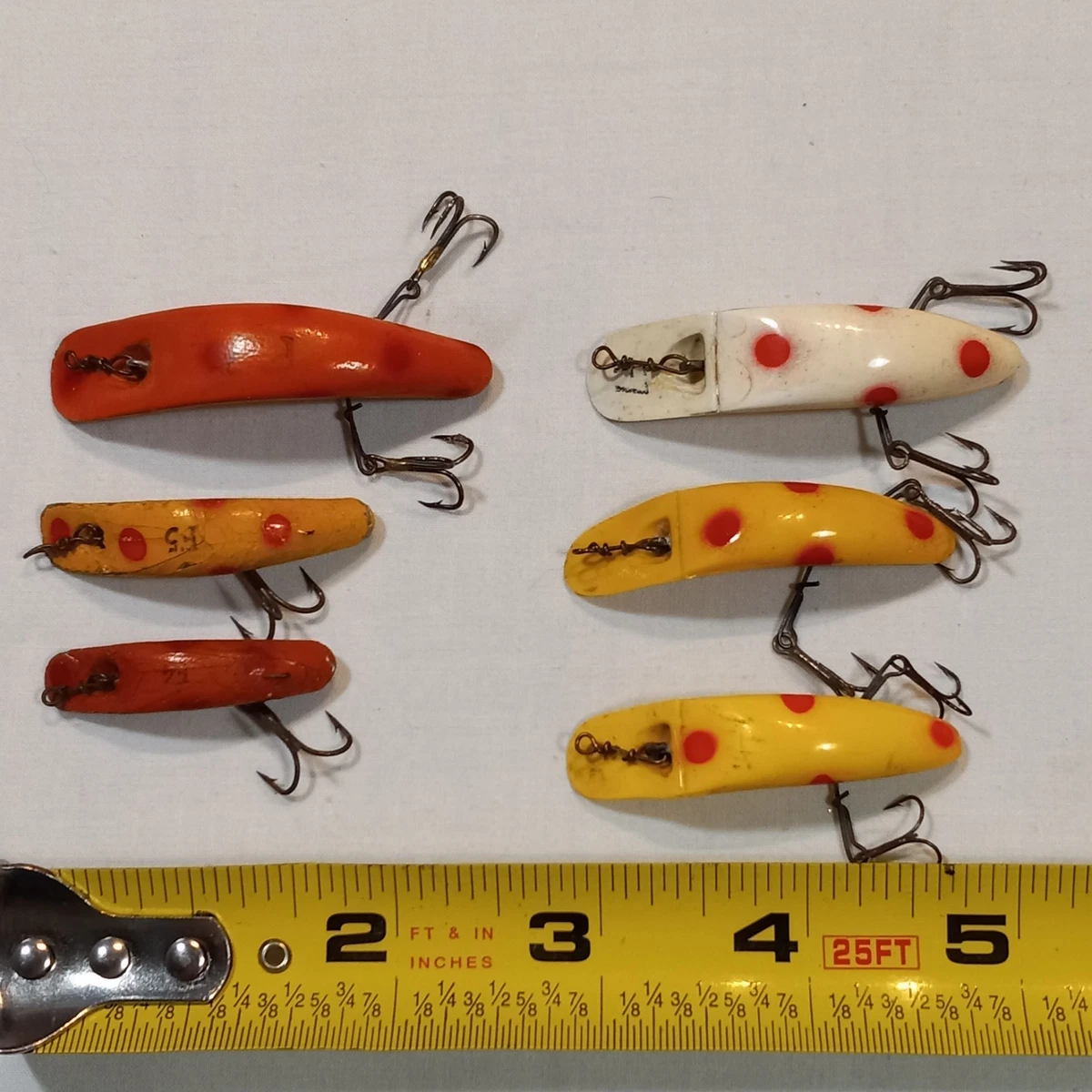 Vieux Leurre Vintage En Bois X5 Flatfish – Argent à Pois Rouges – HELIN – Pêche