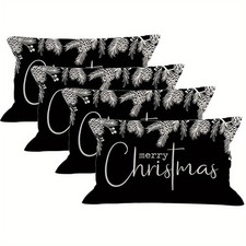 4Pcs Monochrome Merry Christmas Pine Elements Plush Pillow Covers Cushion Case