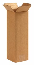 Aviditi 4412 Tall Corrugated Cardboard Box 4 L x 4 W x 12 H, Kraft, for Shipping