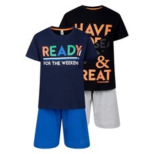 Boys 2 Pack Short Pyjamas Nightwear PJ Sets Weekend Adventures 9 to 14 Years