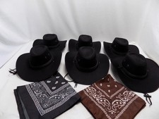 Unisex 6-Piece Straw Hats and Cowboy Bandanas Set Cowgirl Western Party