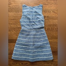 ALICE + OLIVIA Lindsey Structured Striped Linen Blend Mini Dress Nautical 2