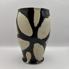 Art Pottery Vase Black & White Abstract Design Mid Century Boho