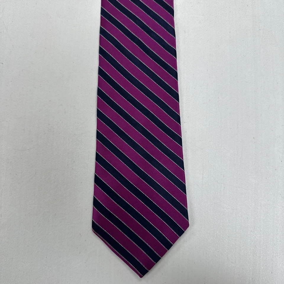Corbata de cuello Tommy Hilfiger para hombre púrpura azul marino a rayas 100 % seda en contraste Foto 2 de 4