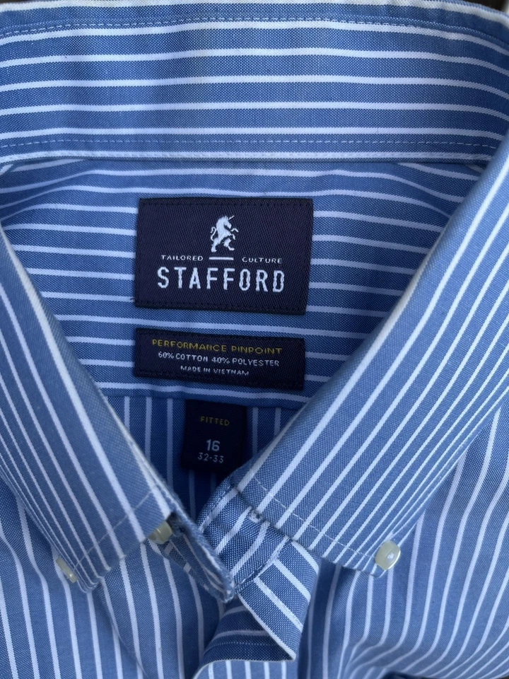 Camisa de vestir Stafford para hombre talla 16 32-33 azul blanco calce regular manga larga Foto 2 de 3