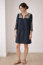 Madewell XS Embroidered Shift Dress Black Floral Pockets Boho Artisan Prairie