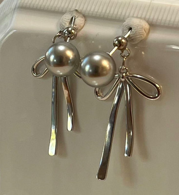 2 Way 8mm Seashell Gray Pearl Drop Dangle 1.4'' Earrings 925 Sterling Silver