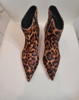 Gianni Bini Shoes Womens Size 6.5M Leopard Calf Hair Ankle Booties Pointed Toe