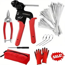 Stainless Steel Zip Ties Gun Kit,Heavy Duty Outdoor Fastening Cable Tie Tool Set