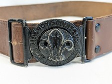 Vintage Brown Boy Scouts Leather Belt With Adventure Loops And Buckle
