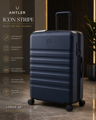Antler Icon Stripe 28'' Large Expandable Hardside Spinner Luggage Navy Blue NEW
