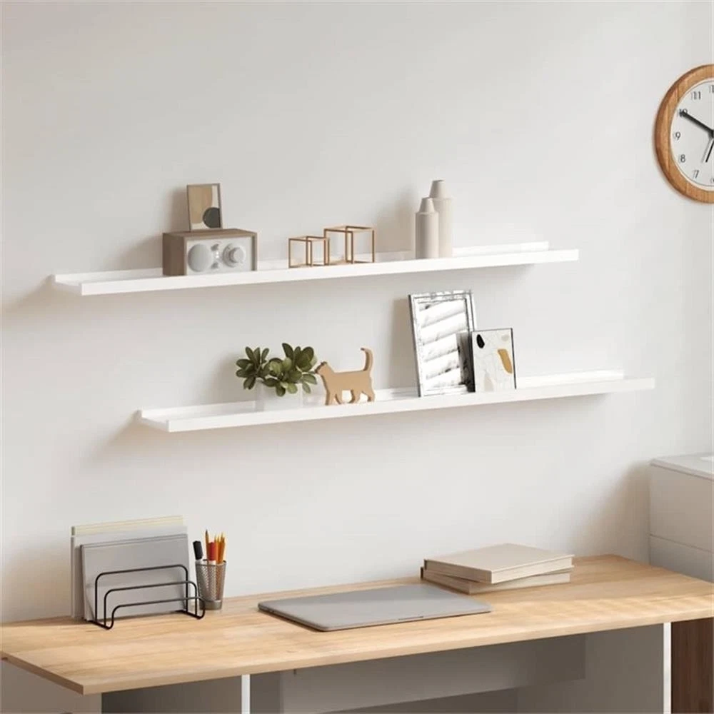 Bowery Hill MDF Medium Wall Shelf in High Gloss White (Set of 2)