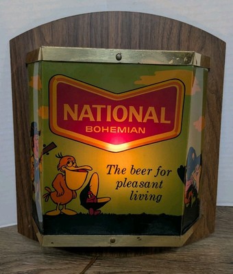 National Bohemian Beer Natty BOH Cartoon Wall Lamp Celluloid & Wood Baltimore MD