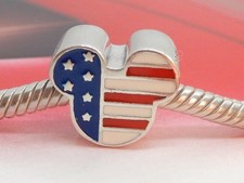 Pandora Silver Disney Mickey American US Flag Enamel Charm 791585ENMX