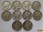 1930 to 1938 Silver Mercury Dimes 10 Different Circulated Dimes