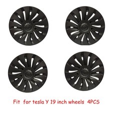Wheel Cover For 21-24 Tesla Model Y 19 In Rim Protector Matte Black Hub Caps 4pc