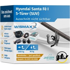 ANHÄNGERKUPPLUNG für Hyundai Santa Fe I 01-06 abnehmbar GDW +7pol E-Satz JAEGER