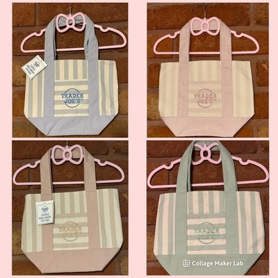 Trader Joe s Mini Pastel Stripe Canvas Tote Bag Set of 4