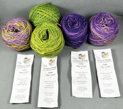 Unique Sheep Merino & Silk Luxe Magic Carpet Hand Dyed Yarn Set 5 Skeins 500 Yds