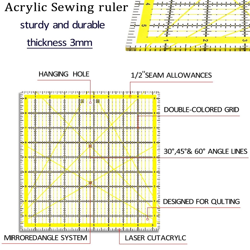 Lexan Ruler VPVPV 4 Piece Quilting Ruler,Acrylic Square Ruler,Quilting Yellow-4 | eBay