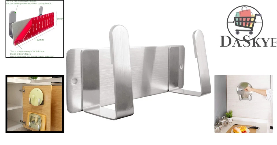 Organizador de tapa de olla de montaje en pared de acero inoxidable 304 - Almacenamiento elegante y eficiente Foto 2 de 4