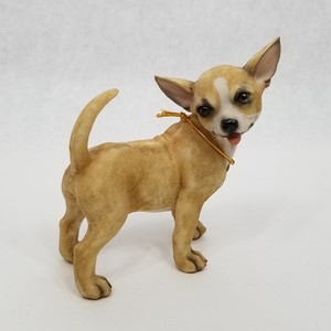 Chihuahua Dog Table Sculpture Tawny Color With Tongue Stinking Out.