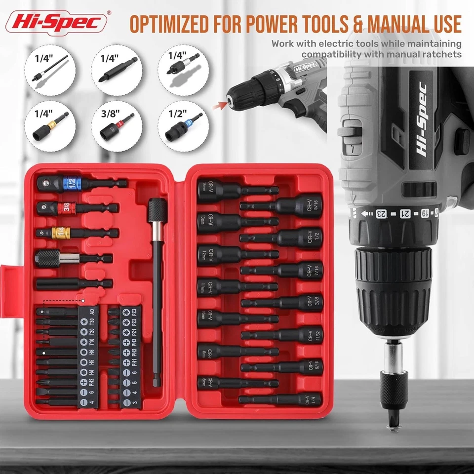 Hi-Spec 40pc SAE/Metric Magnetic Nut Drivers and Screwdriving Driver Bit Set wit - Image 3 of 4