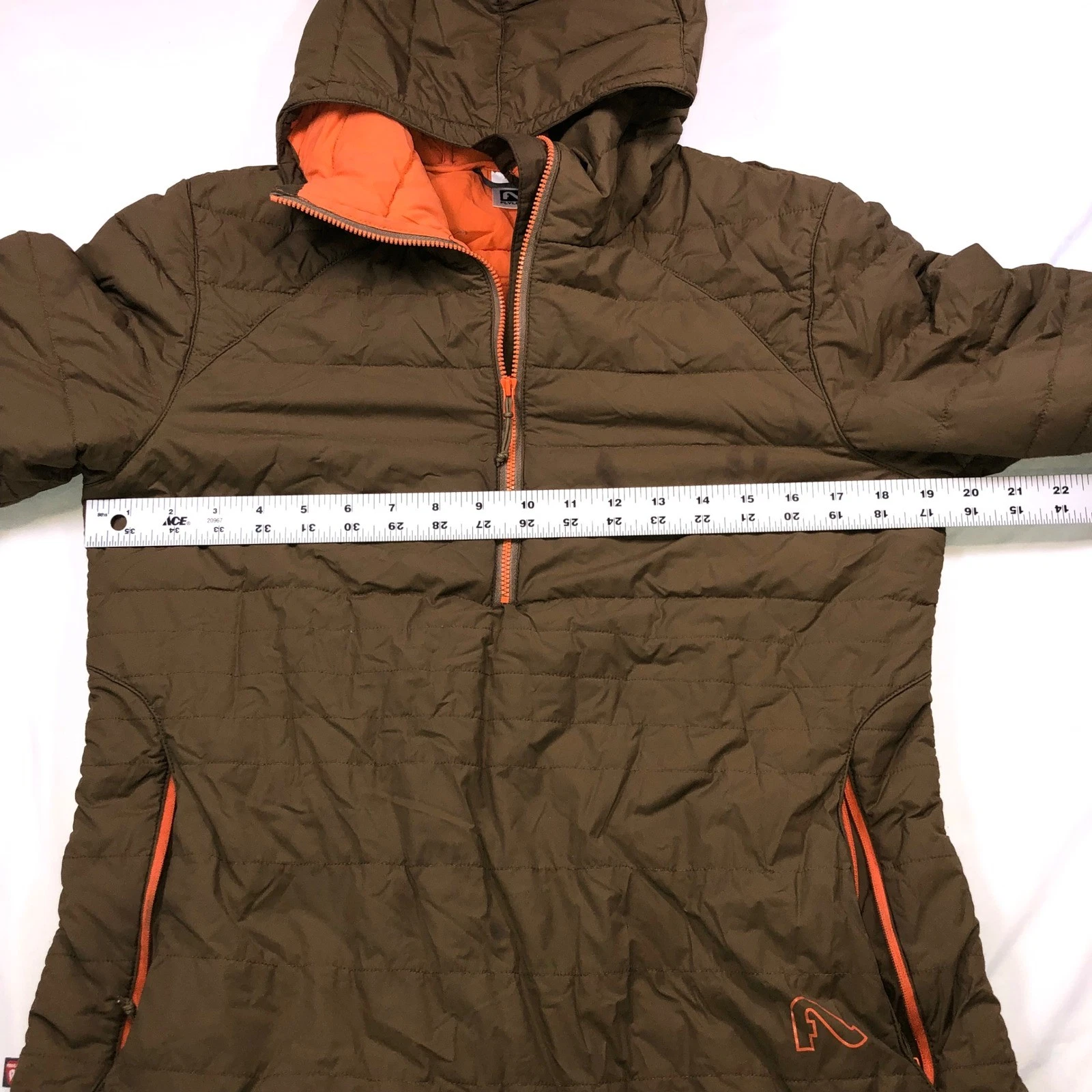 Flylow Mens Brown Orange Half Zip Insulated Puffer Jacket Hooded Size Medium - product detail image 6
