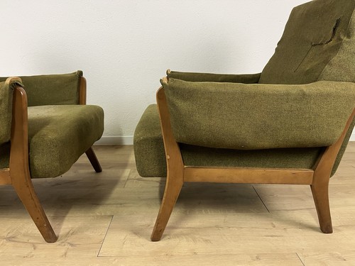 Coppia poltrone legno tessuto verde anno 60’ vintage design - Picture 9 of 13