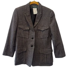 Vintage Harve Benard Blazer Wool Blend Houndstooth suede elbow Pockets Size 6