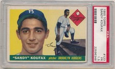 SANDY KOUFAX 1955 TOPPS BASEBALL #123 RC ROOKIE CARD BROOKLYN DODGERS PSA 1.5 FR. rookie card picture