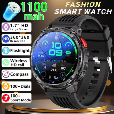 Men Smart Watch 1.7Inch LED Flashlight HT33 BT Calling Outdoor Sports Compass He