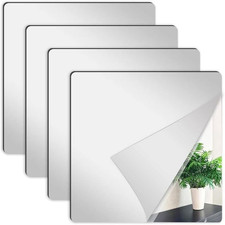 Self-Adhesive Acrylic Mirror,4 Pack Wall Mirror Tiles, 8 x 8 Inch Acrylic Squ...