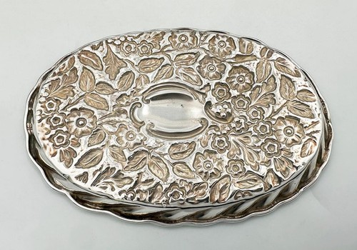 VICTORIAN FLORAL TRINKET DISH TRAY STERLING SILVER BIRMINGHAM 1892 - Picture 8 of 10