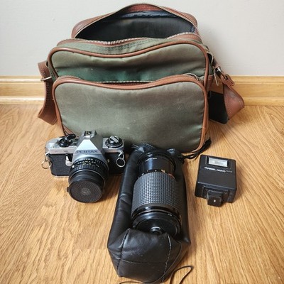 Pentax ME Super 35mm Camera With Promaster SP MC Zoom Lens Flash Carrying Bag