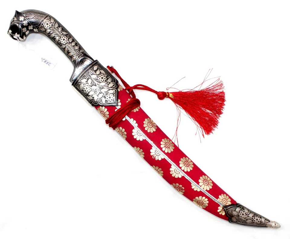 Cuchillo Daga Plata Incrustación Koftgiri Hoja de Acero Forjado a Mano Vaina Rosa j321 Foto 2 de 4
